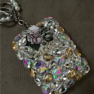Compact mirror jeweled keychain